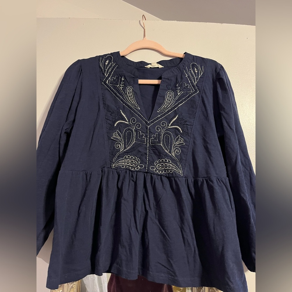Lucky Brand Navy Embroidered Top